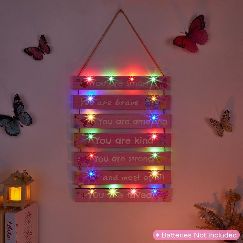 FIOBEE Girls Room Décor for Teen Girls Boys with LED Light Wall Decor for Bedroom Motivational Inspirational Wall Art Room Decoration for Kids Studyroom, 8 Kinds of Lights, Light Pink Butterfly - Image 3